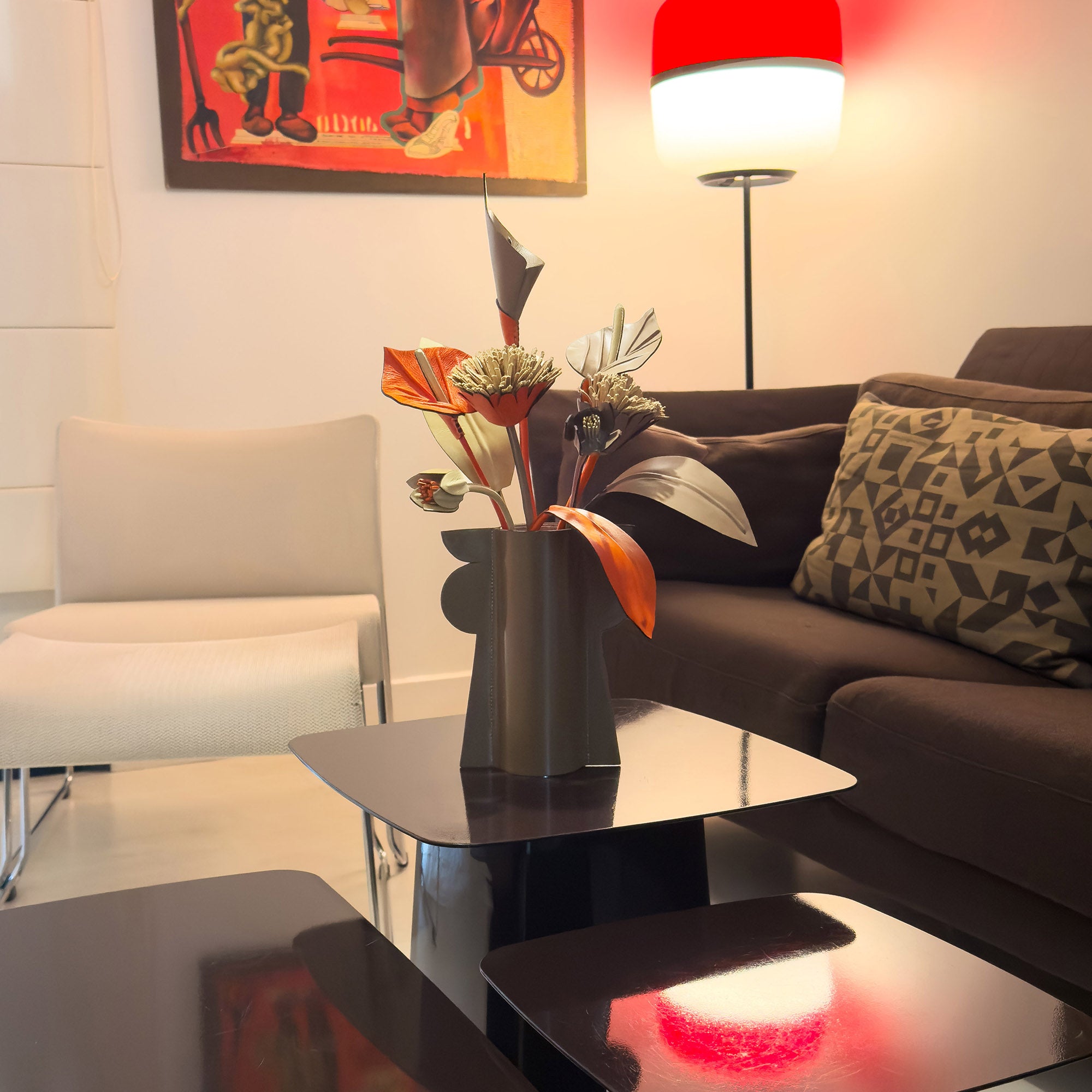 Floral Arrangement in Cream and Ochre Leather