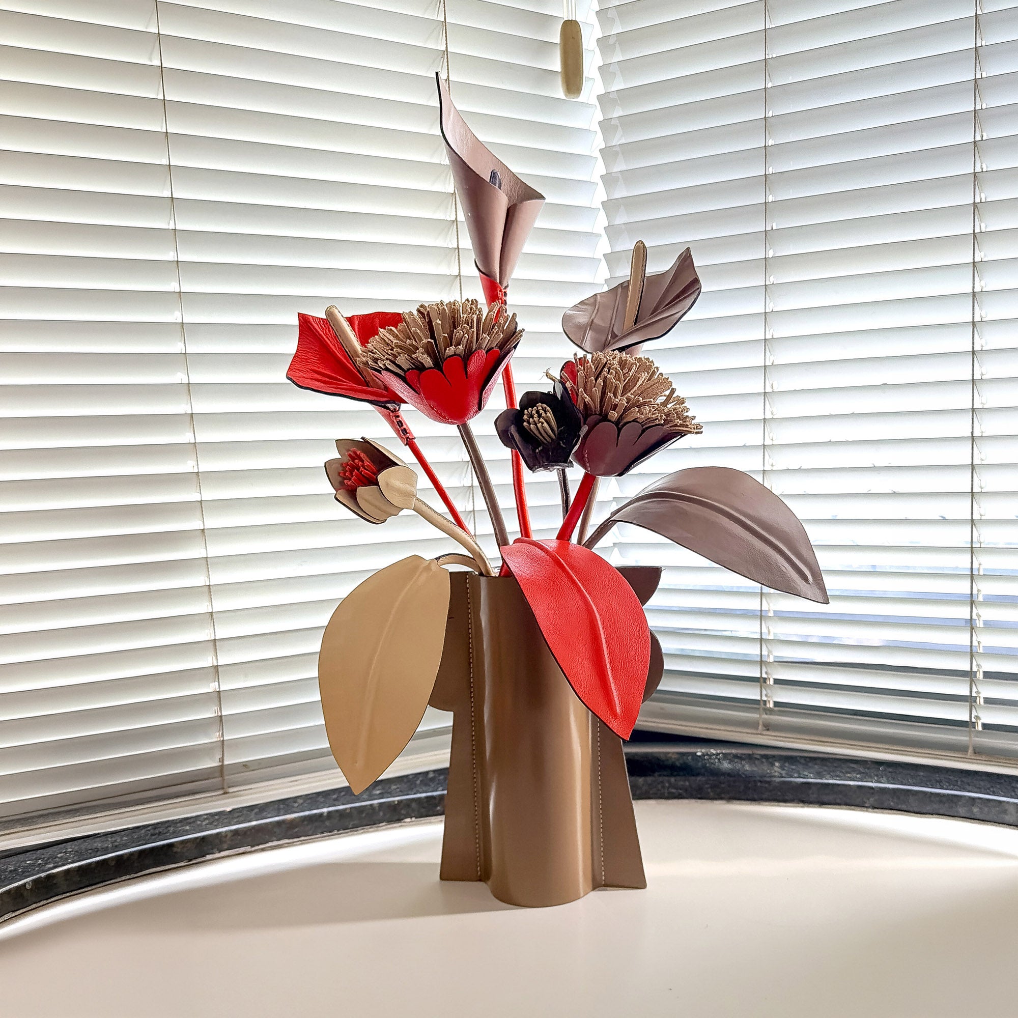 Floral Arrangement in Cream and Ochre Leather