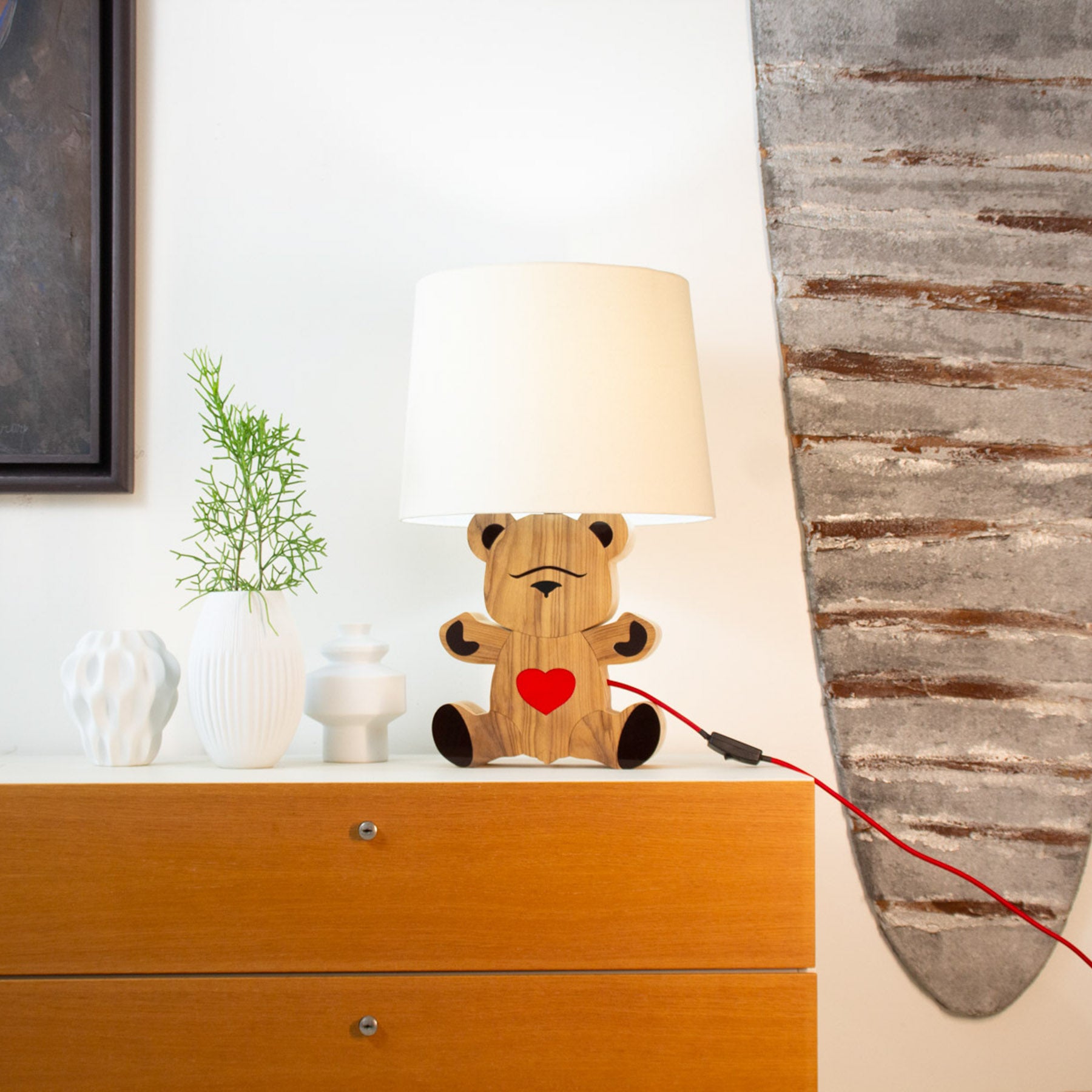 Wooden Lampshade Teddy Bear in Love Patrícia Maranhão