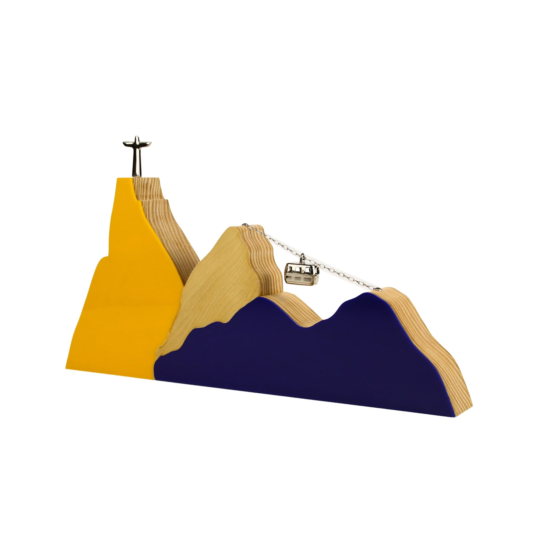 River Landscape Sculpture Lux in Yellow and Indigo Wood (L)