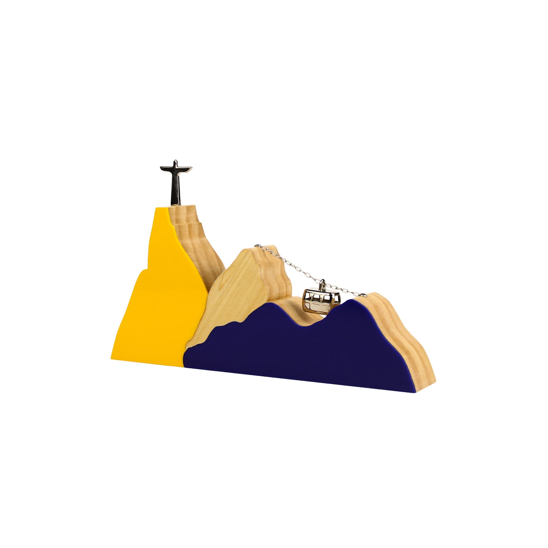 River Landscape Lux Sculpture in Yellow and Indigo Wood (M)