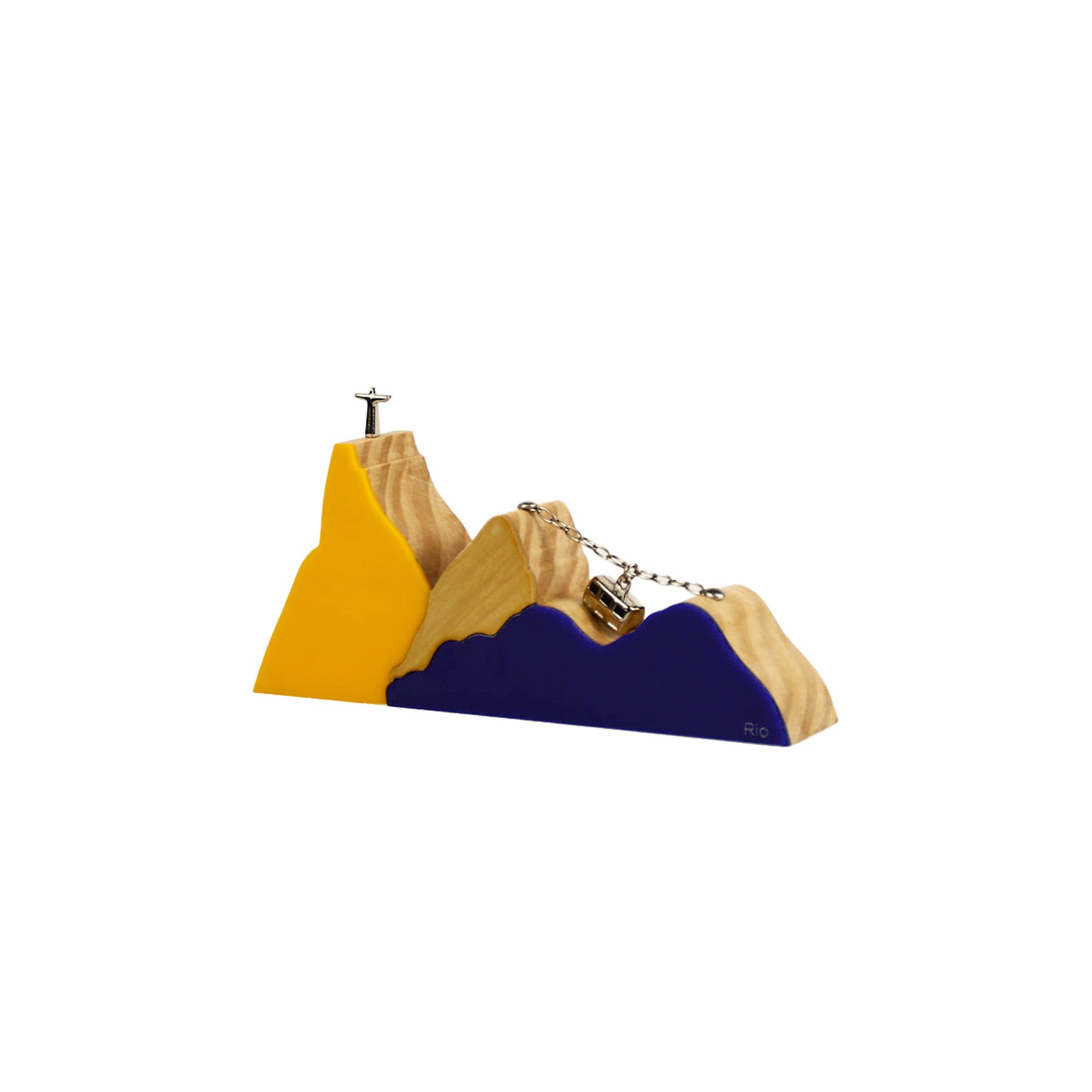 Wooden Sculpture Rio Paisagem Lux Yellow and Blue Mini Patricia Maranhão