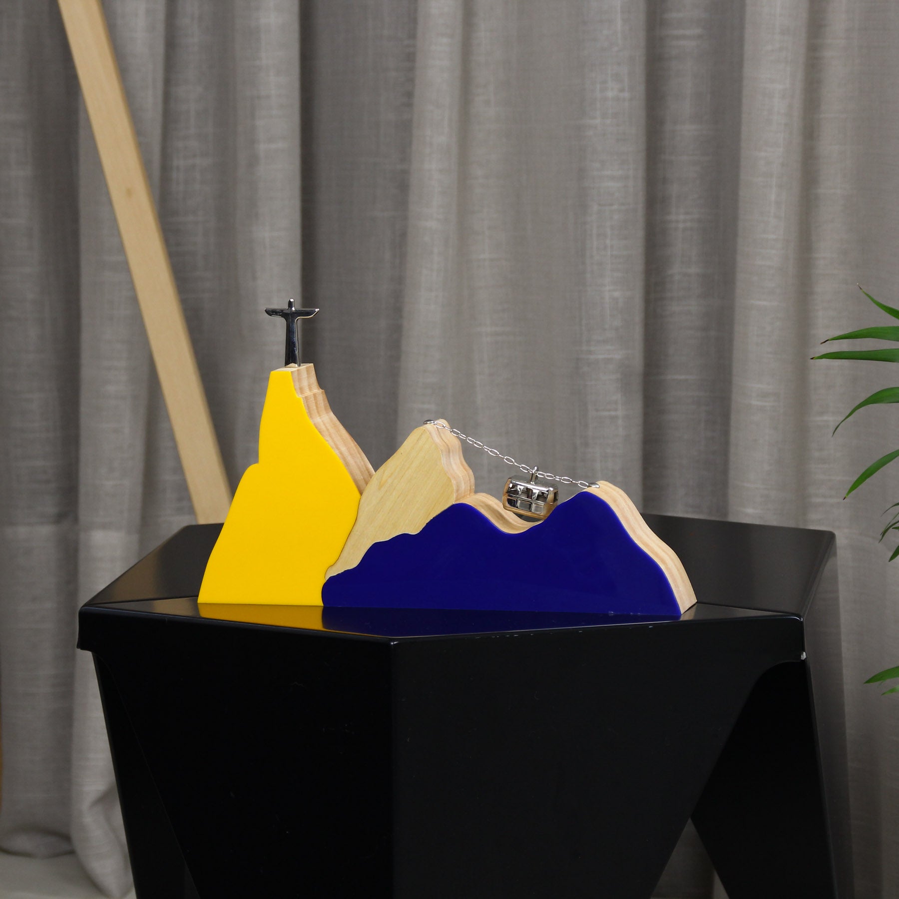 River Landscape Lux Sculpture in Yellow and Indigo Wood (M)