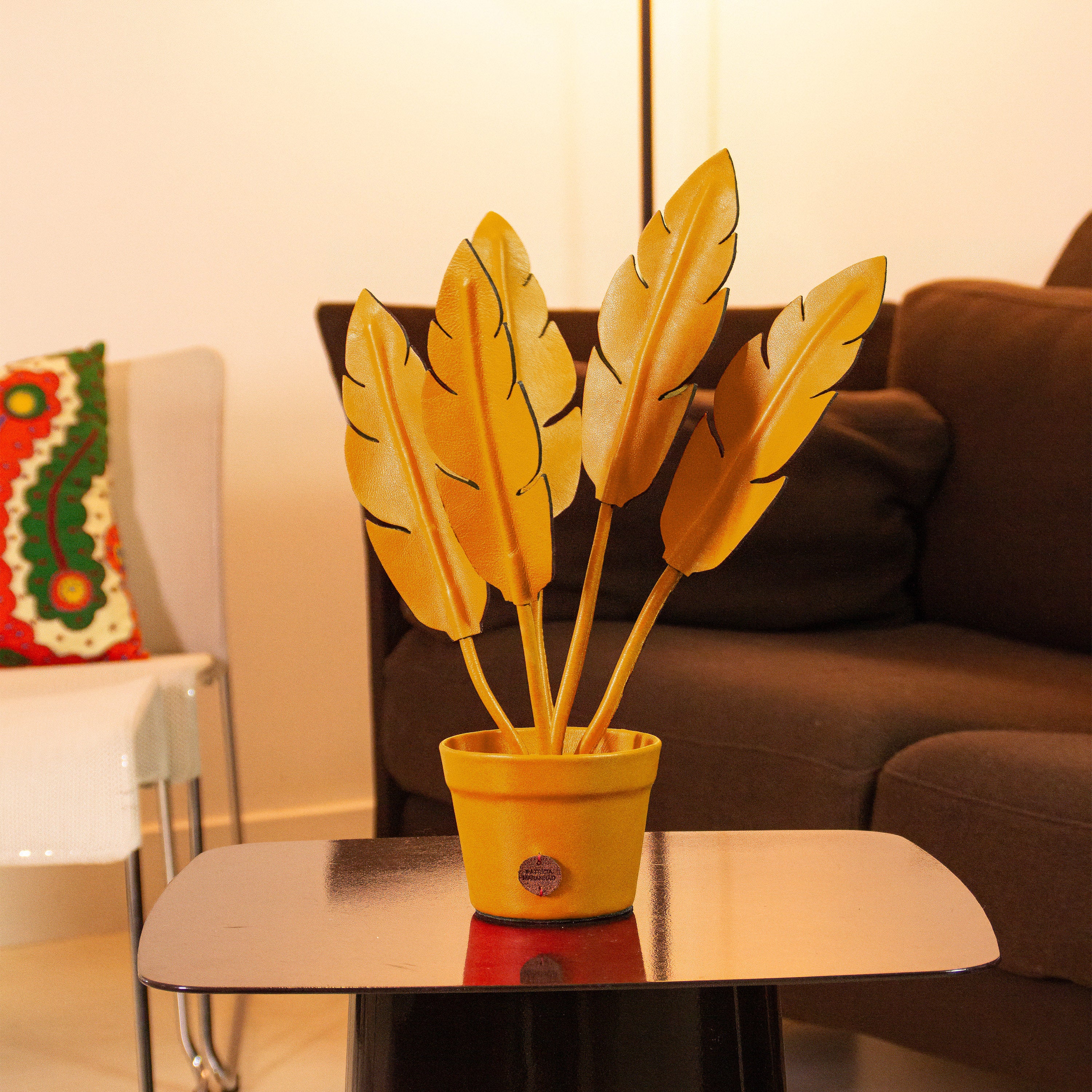 Mustard Banana Plant Pot in Leather by Patrícia Maranhão