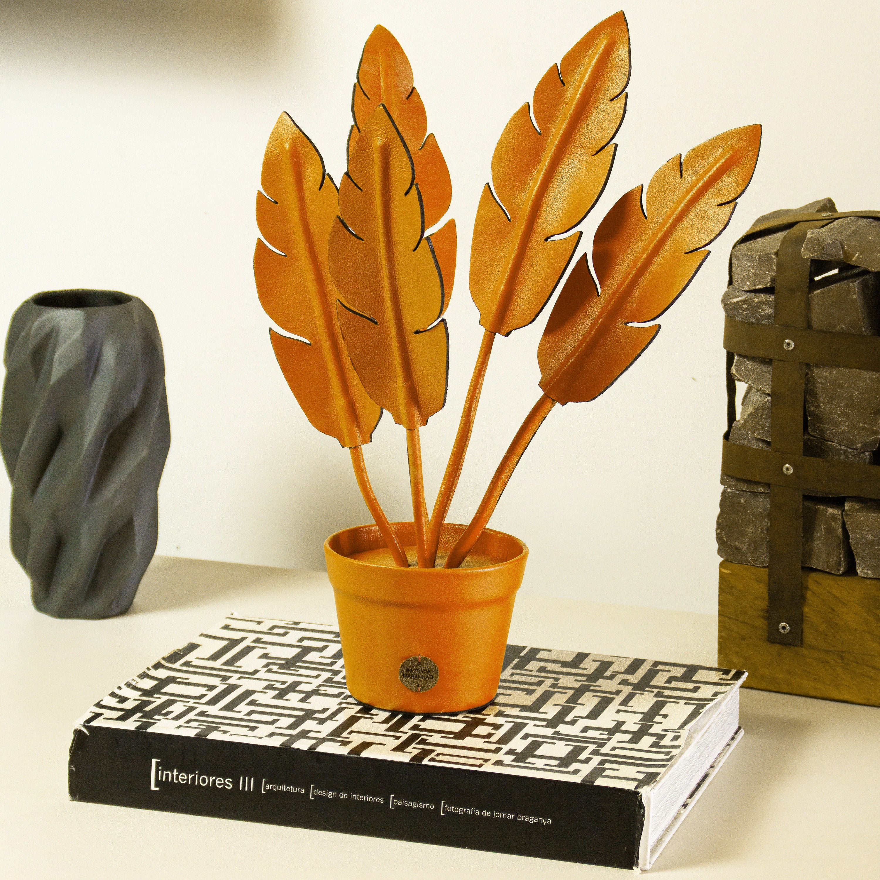 Mustard Banana Plant Pot in Leather by Patrícia Maranhão