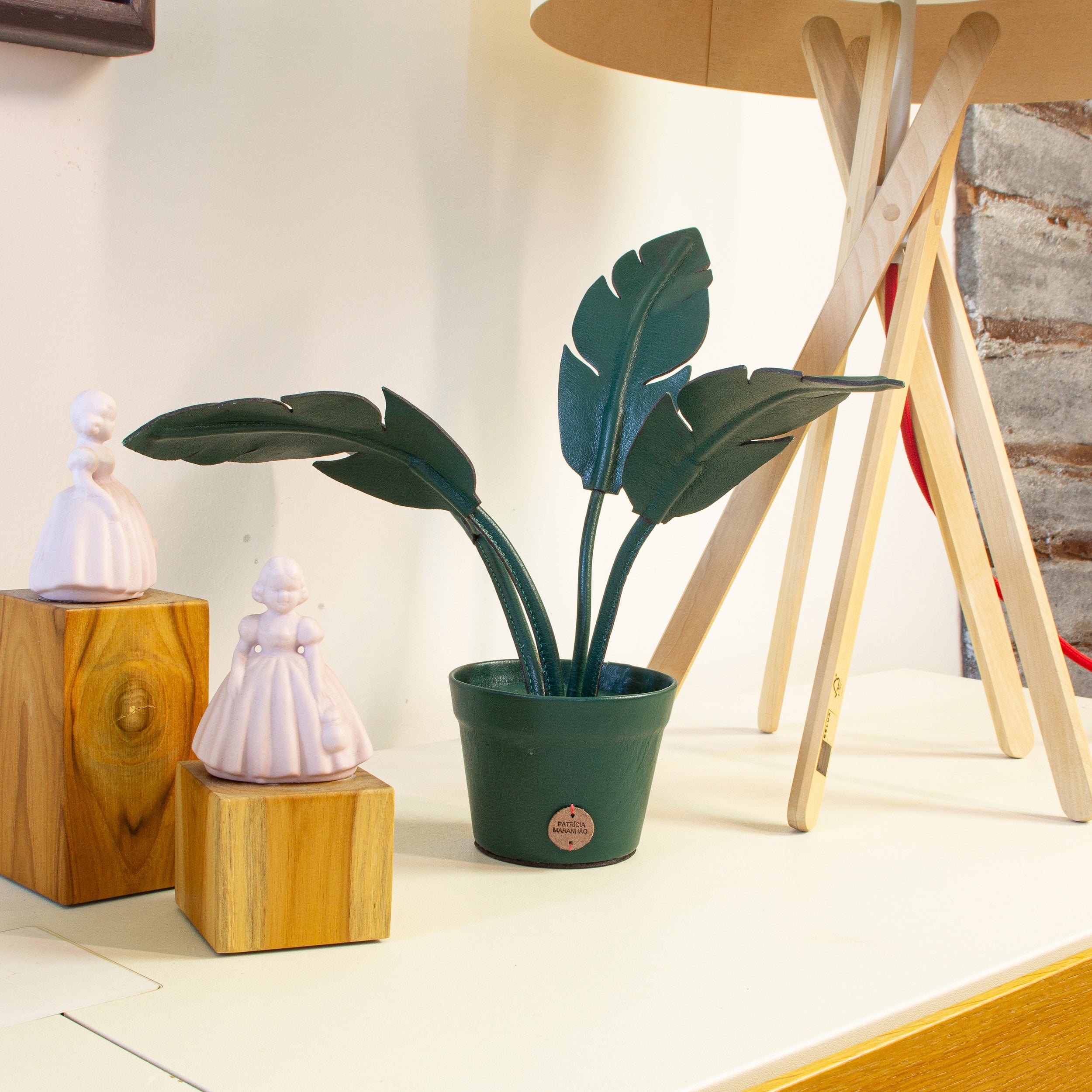 Green Banana Plant Pot in Leather by Patrícia Maranhão