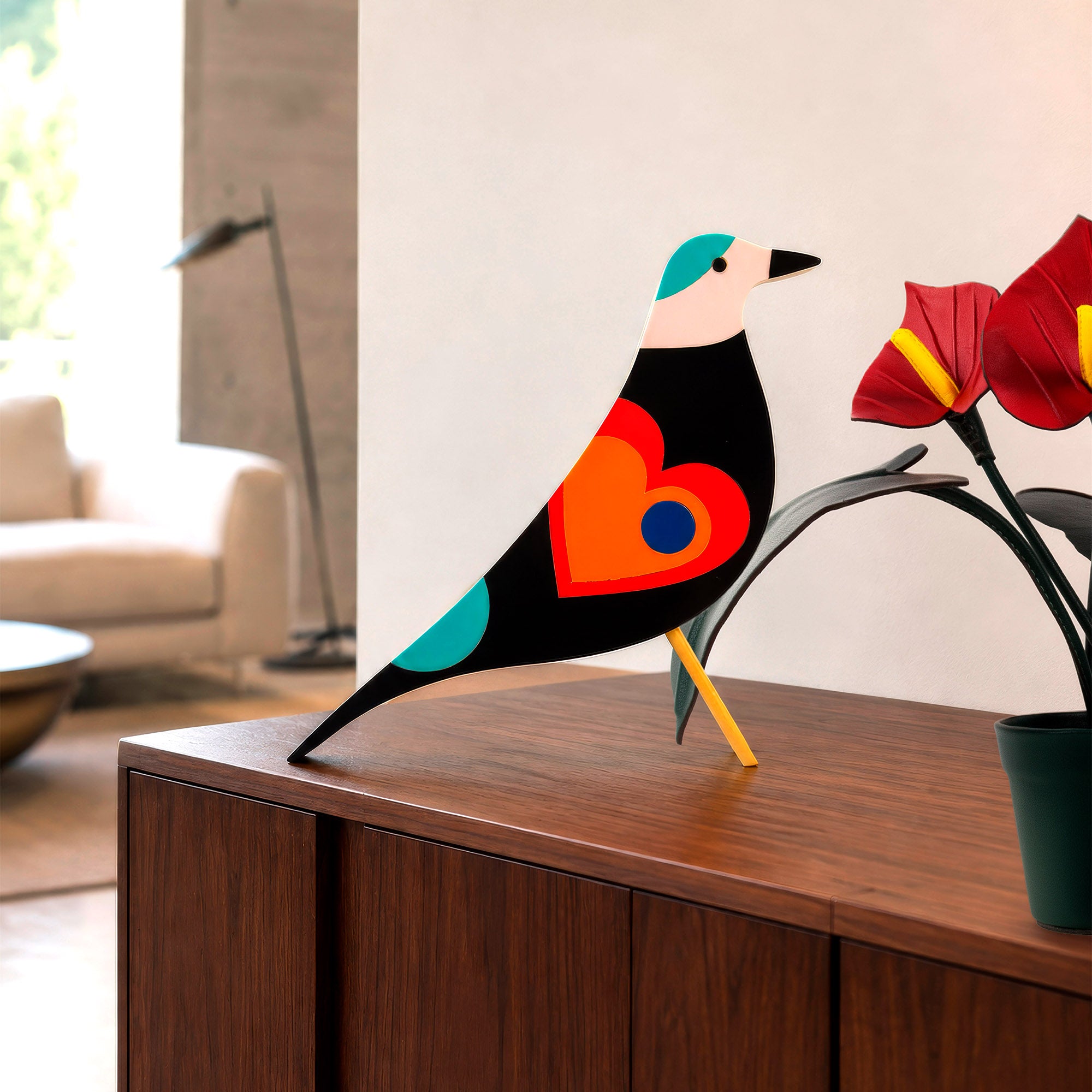 Pássaro Bird Eames Pop Escultura em Madeira