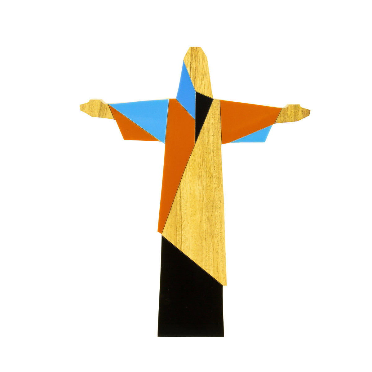 Cristo Redentor Rio Cubista Azul Escultura em Madeira (M)