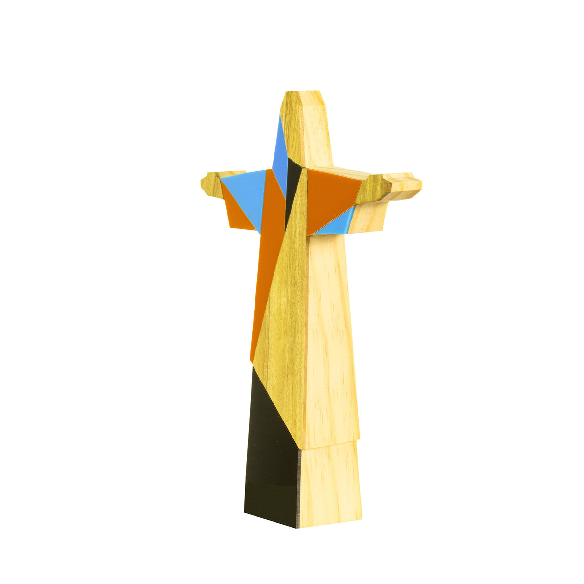 Cristo Redentor Rio Cubista Azul Escultura em Madeira (M)