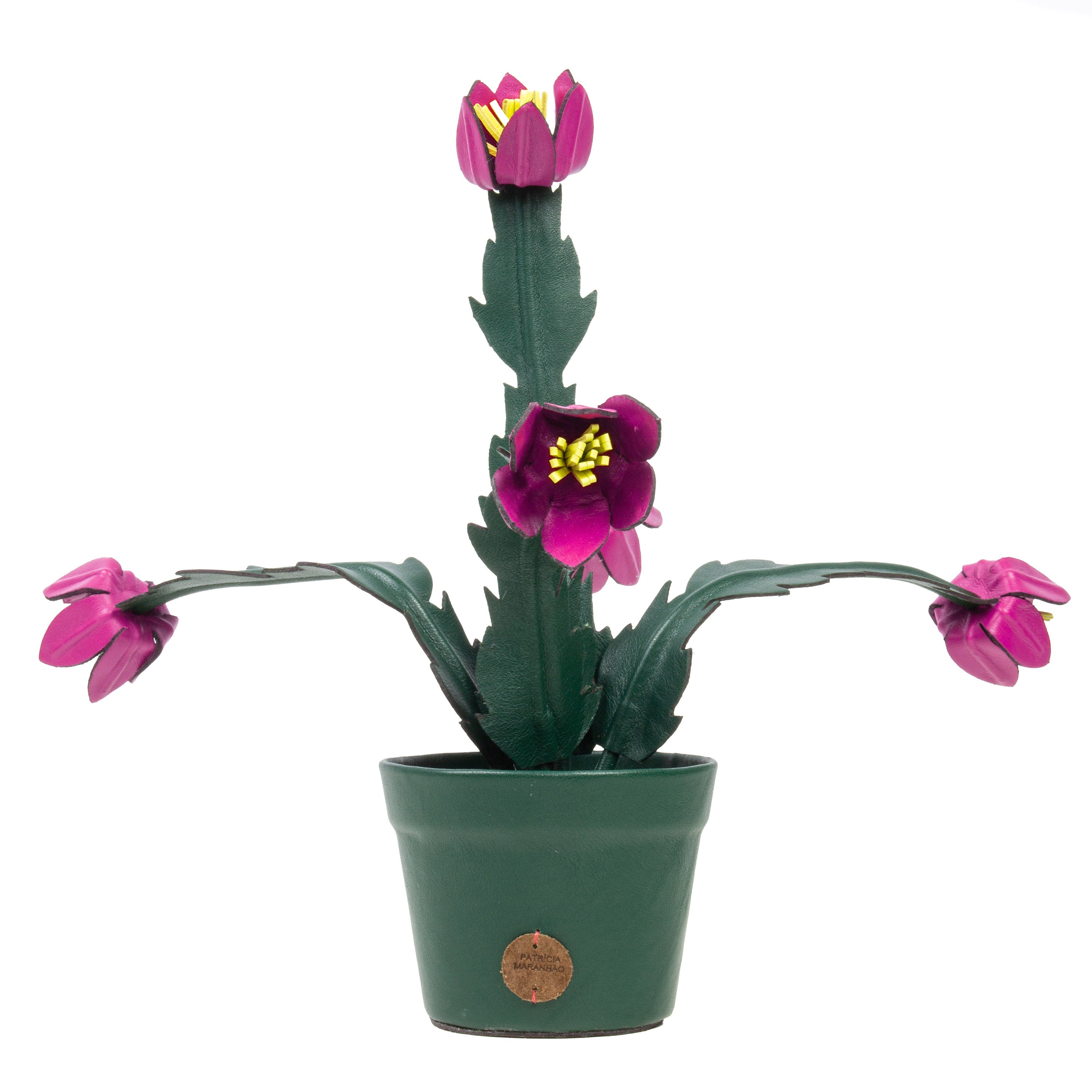 Vaso de Planta Flor de Maio Rosa em Couro Patrícia Maranhão