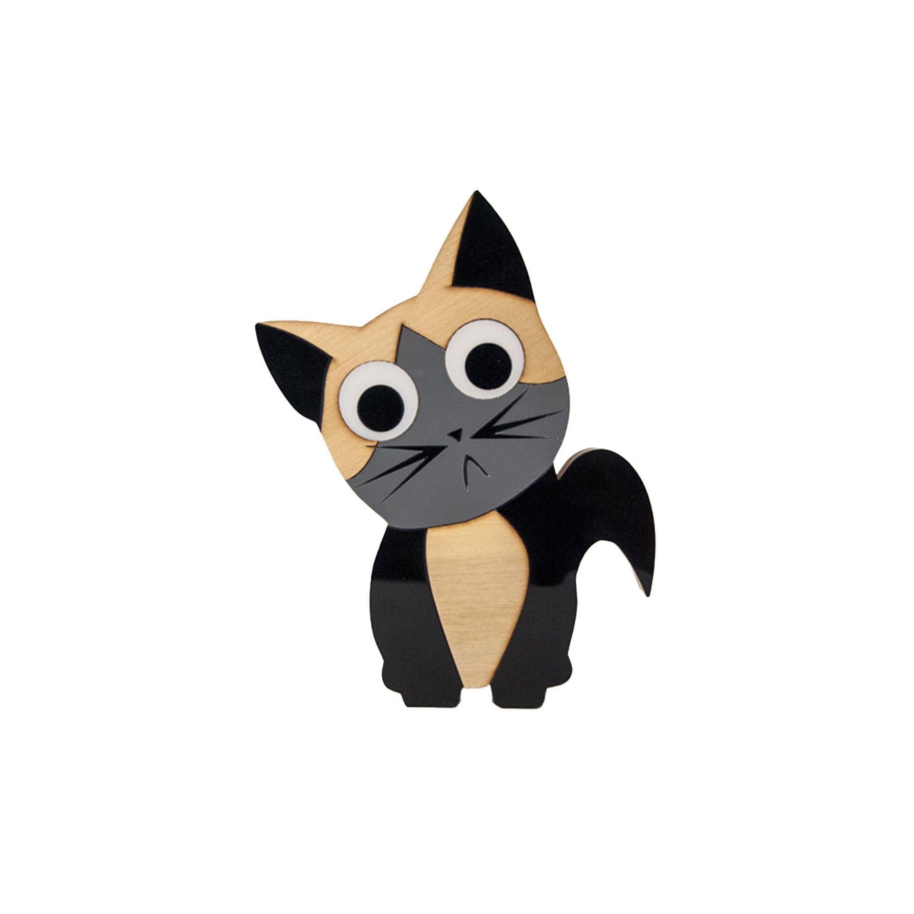 Wooden Sculpture Black Begging Cat Patricia Maranhão