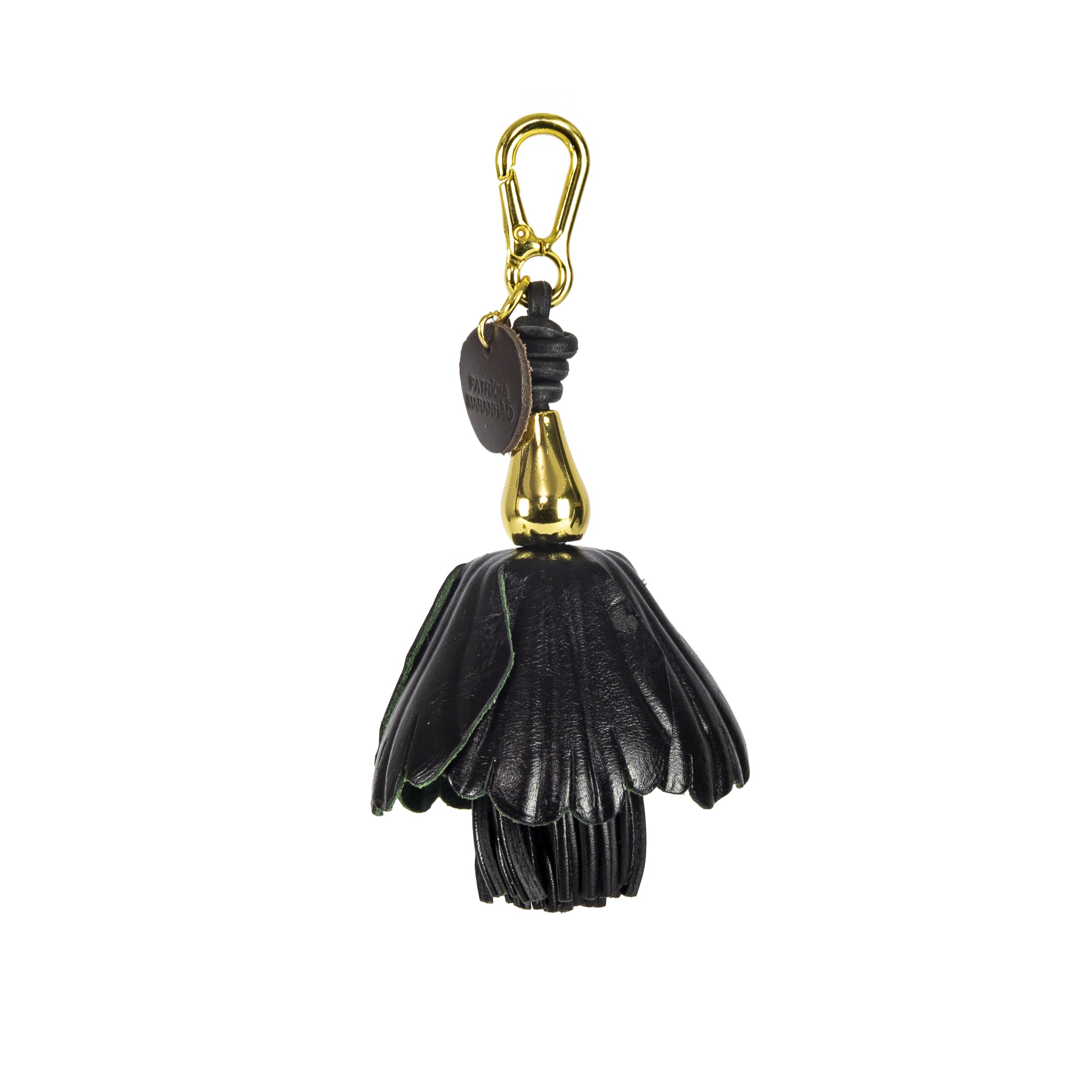 Chaveiro de Luxo em Couro Legítimo Gérbera Preto Patricia Maranhão