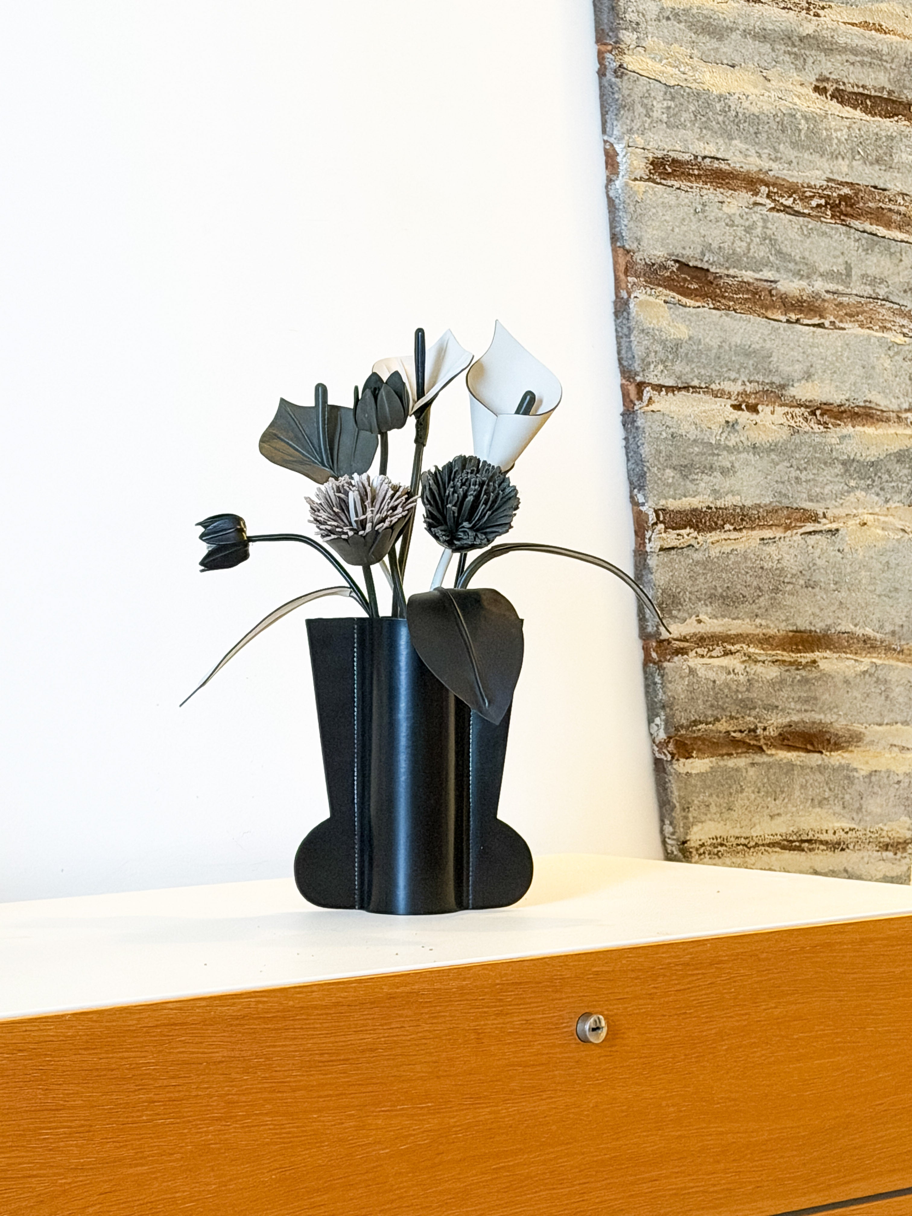 Green and Black Leather Floral Arrangement
