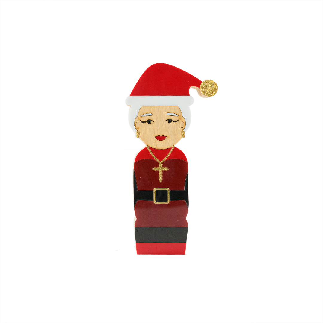 Mamâe Noel Kokeshi Escultura em Madeira