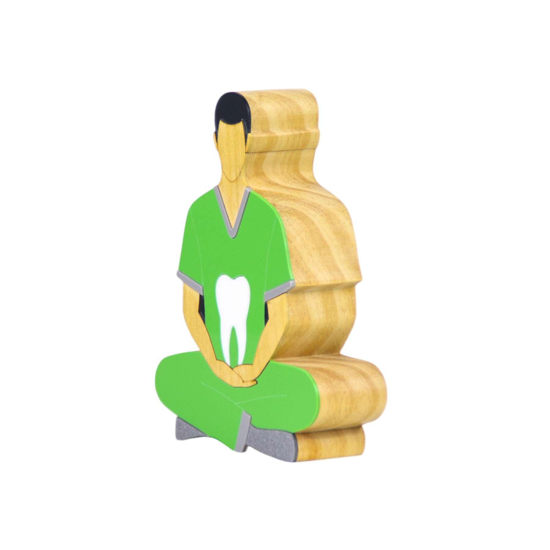 Wooden Sculpture Meditating Dentist Patricia Maranhão