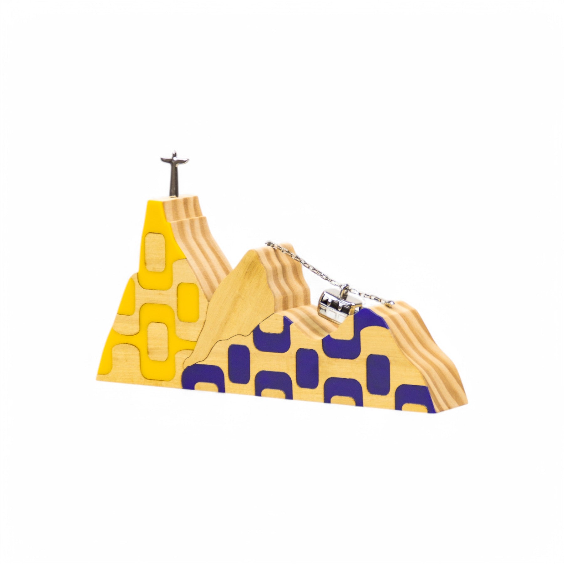 Sculpture Ipanema River Landscape Trip M Blue and Yellow in Wood