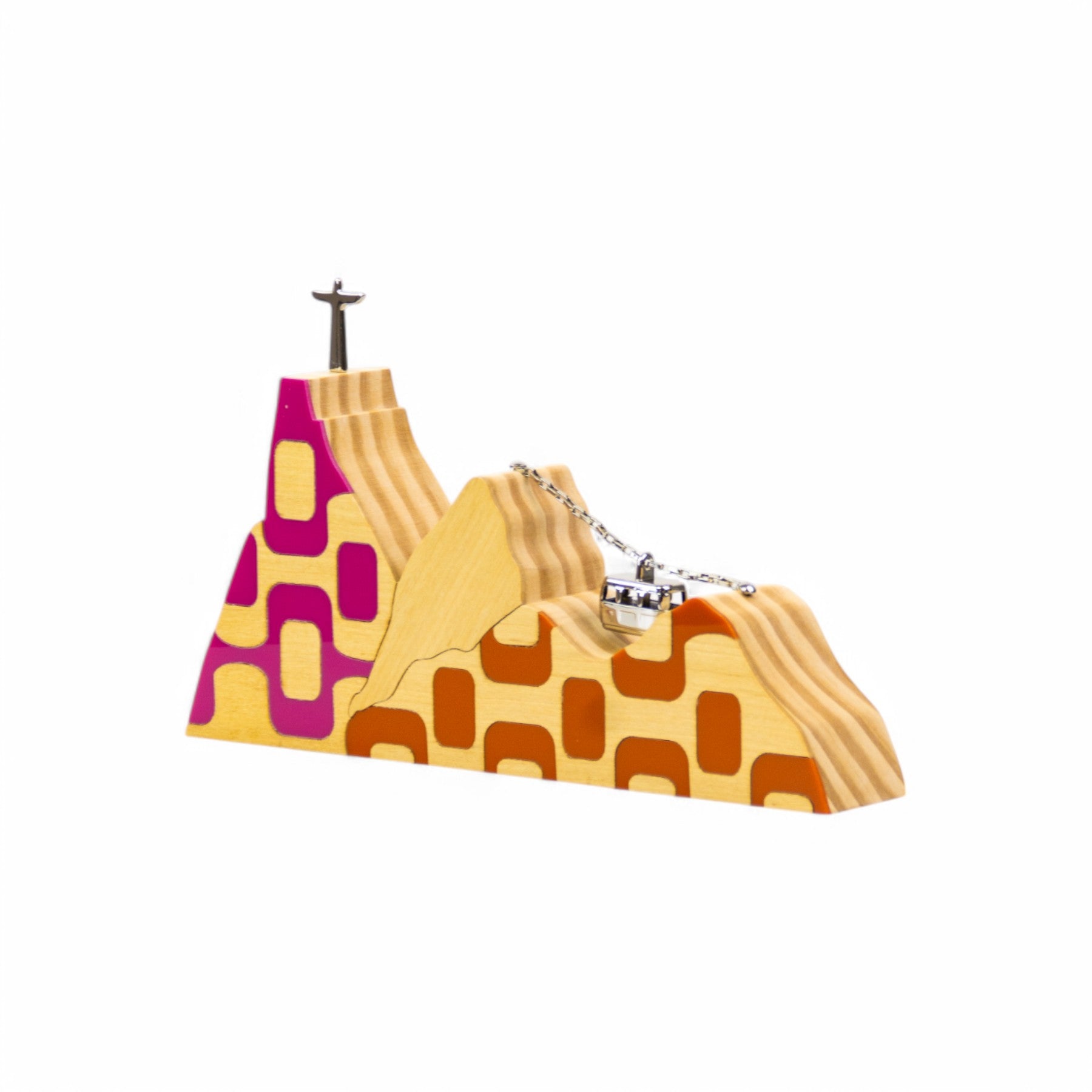 Ipanema River Landscape Trip Wood Sculpture M Fuchsia and Orange