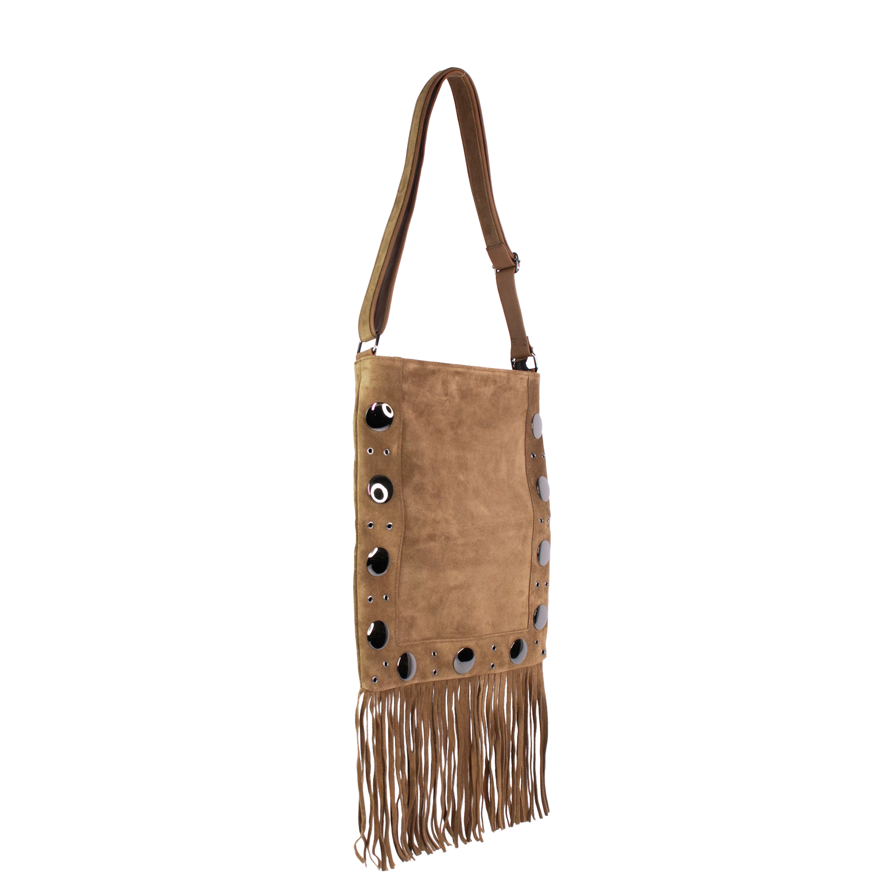James Boho Crossbody Bag in Genuine Mocha Mousse Leather with Fringe by Patrícia Maranhão
