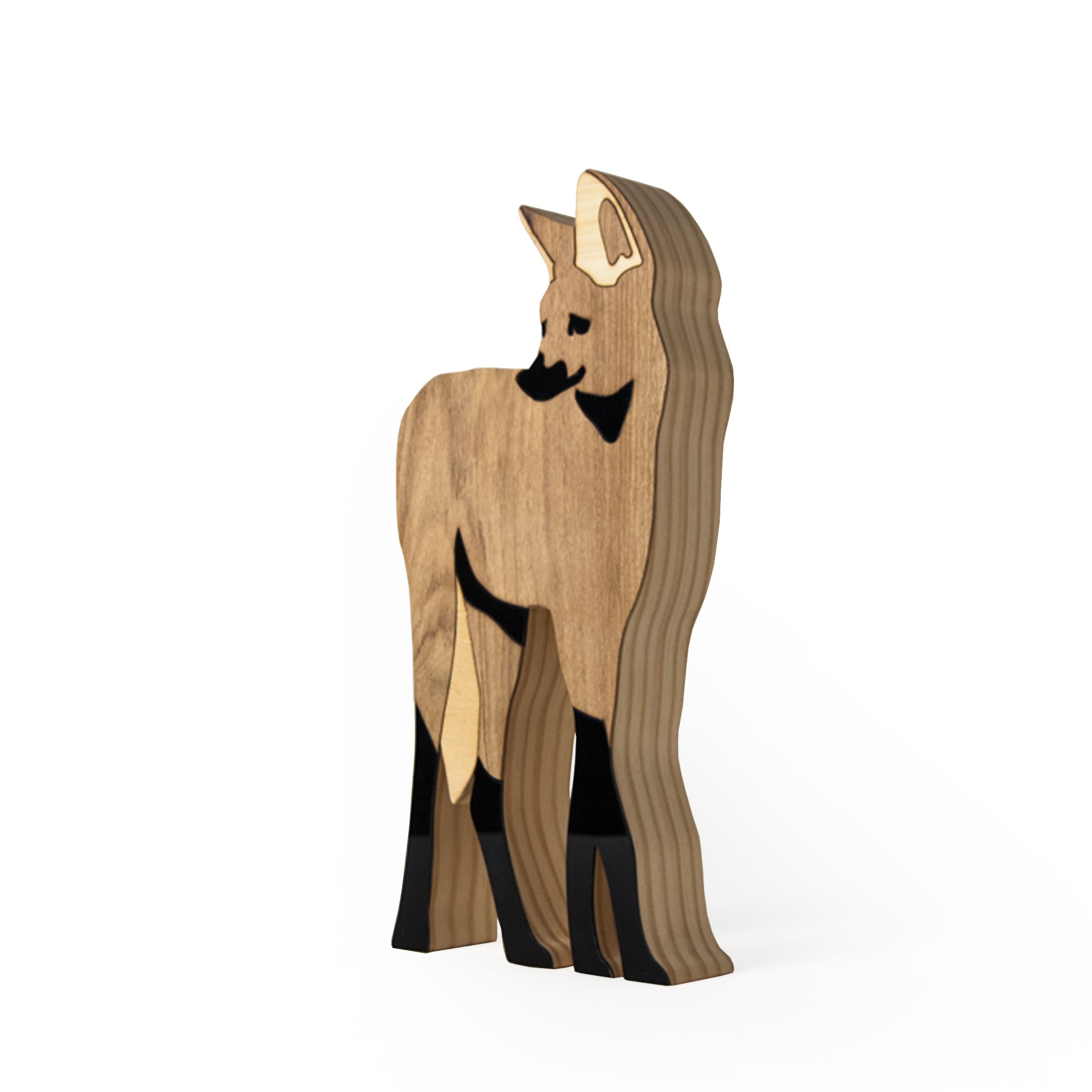 Lobo Guará Escultura em Madeira
