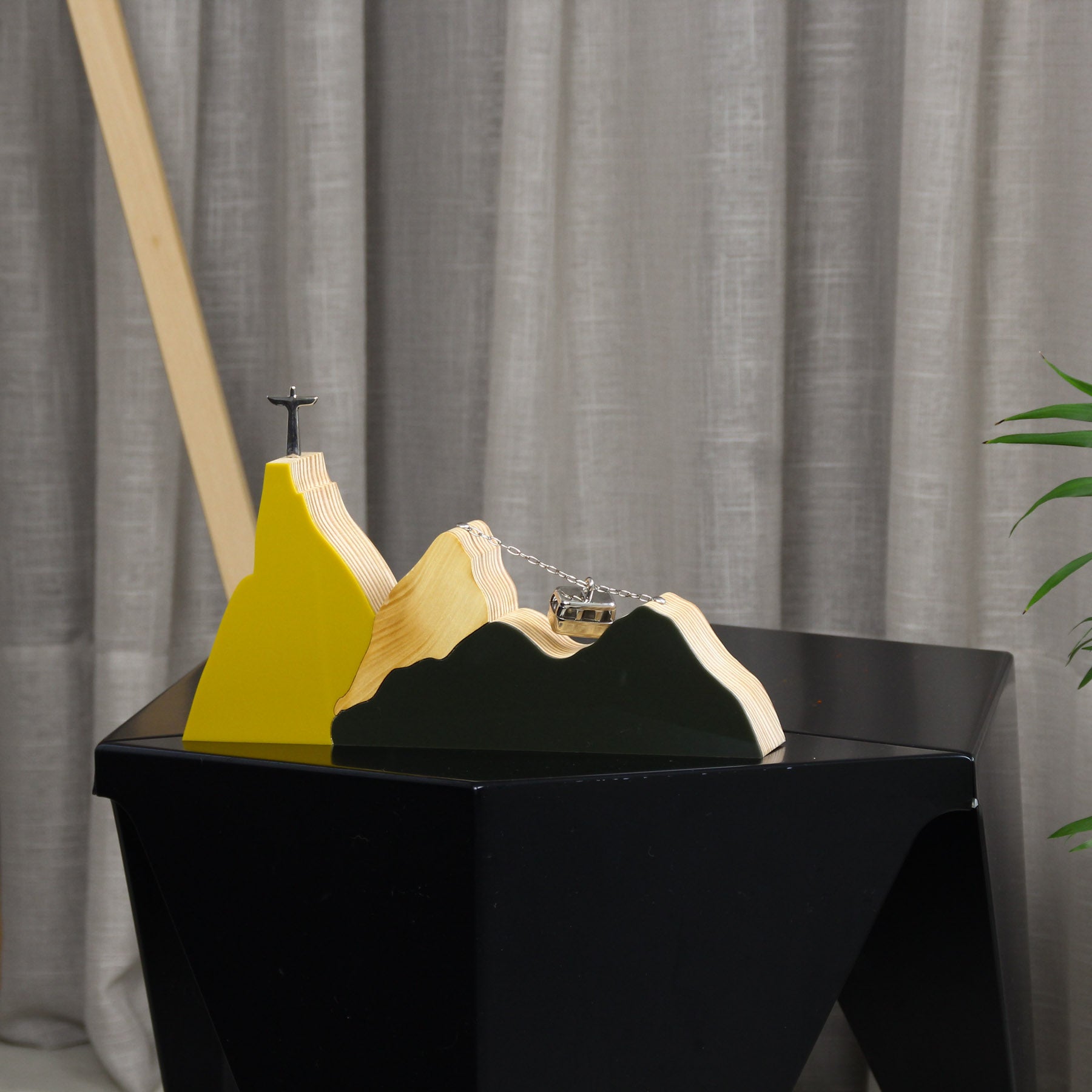 Lux River Landscape Sculpture in Mustard Wood and Moss (M)