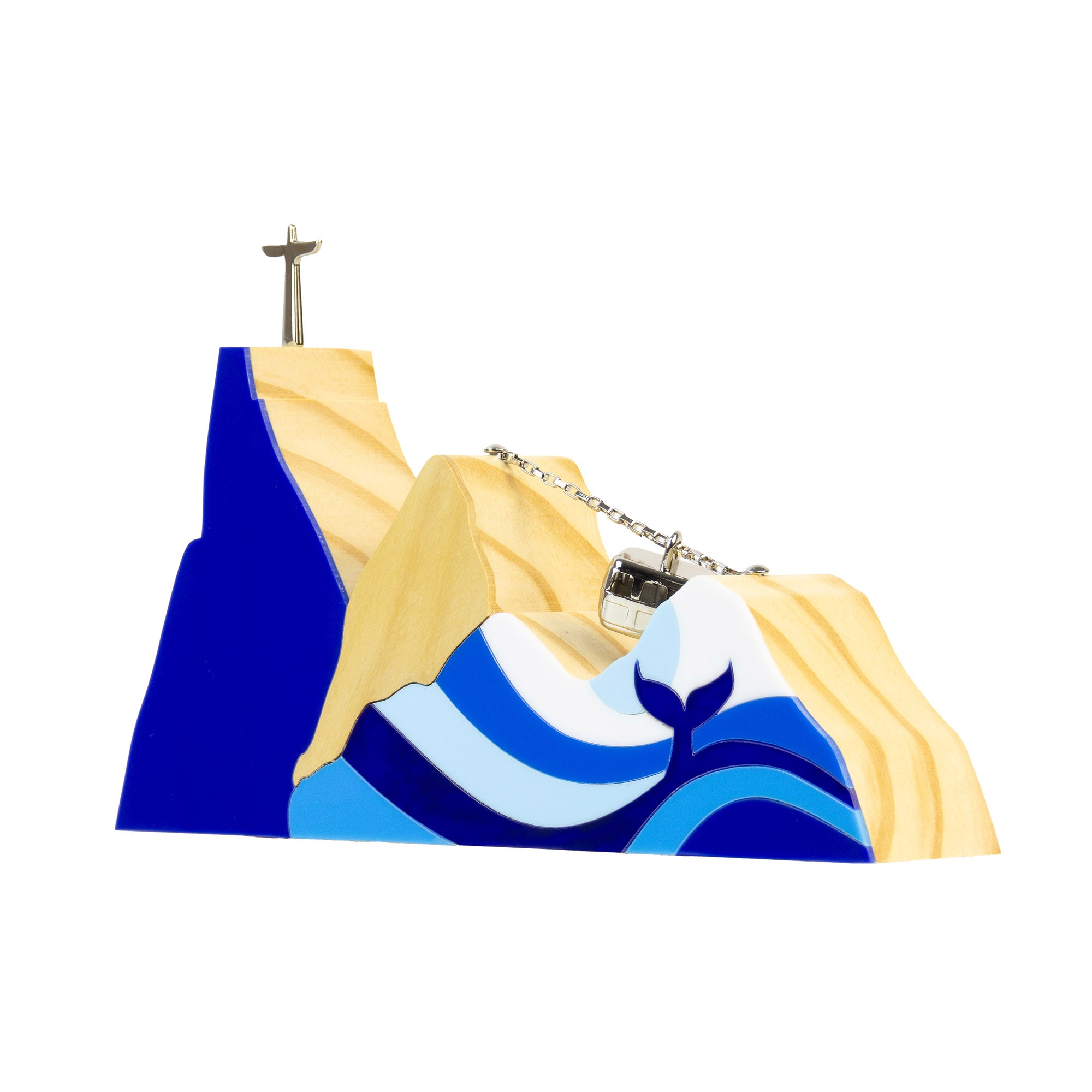 Escultura Paisagem Rio Baleia Azul em Madeira (M)
