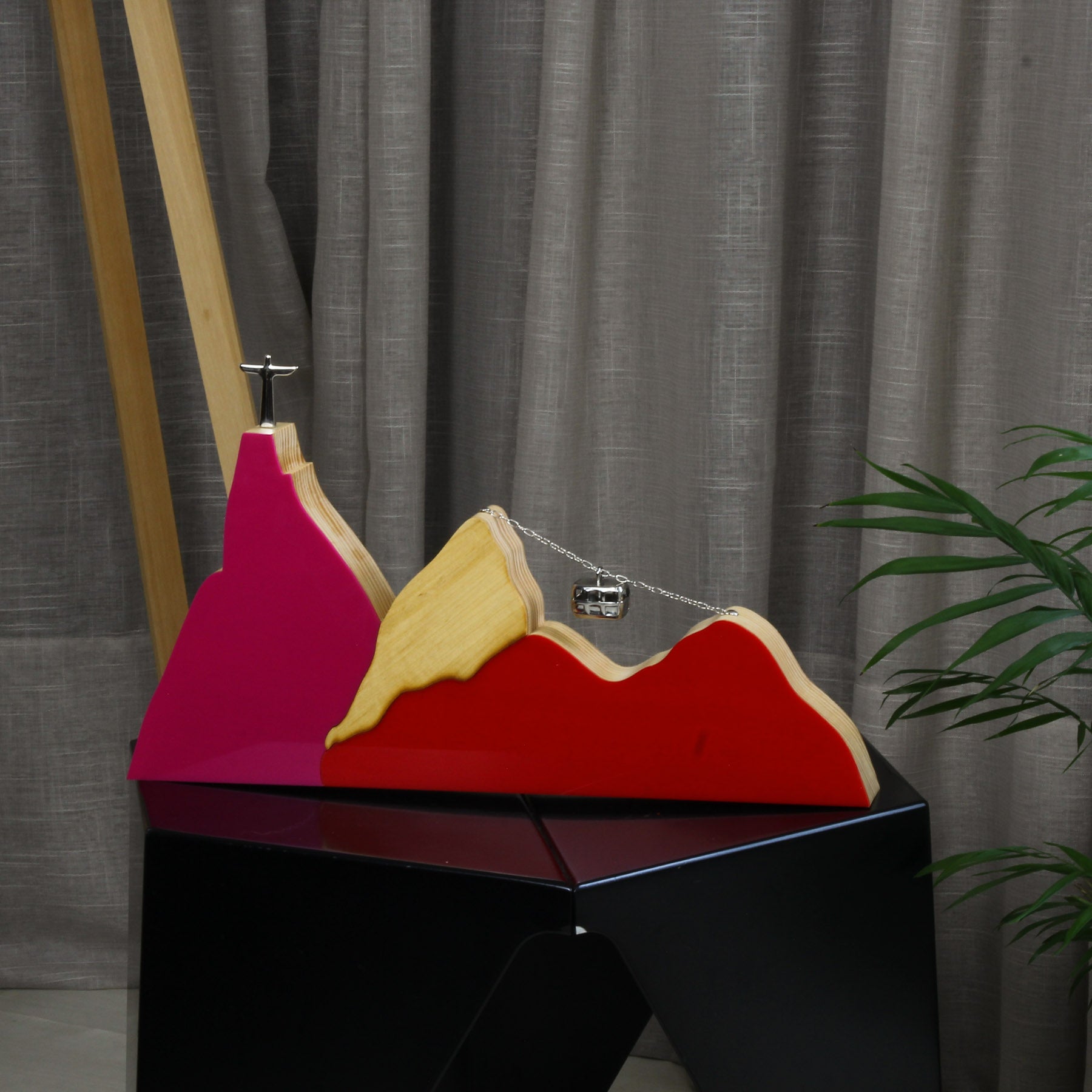Rio Lux Landscape Sculpture in Pink and Red Wood (L)