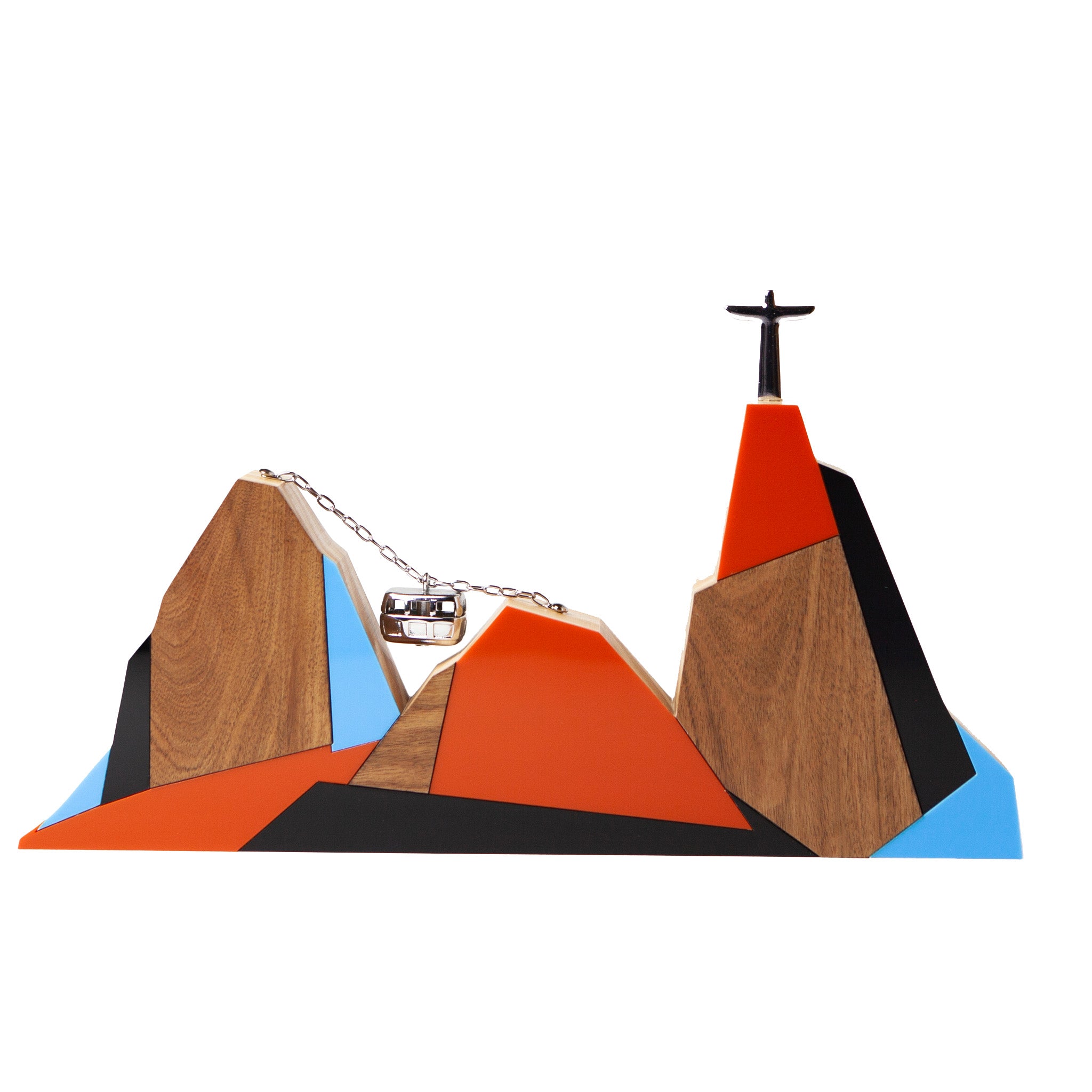 Cubist Blue River Landscape Wood Sculpture