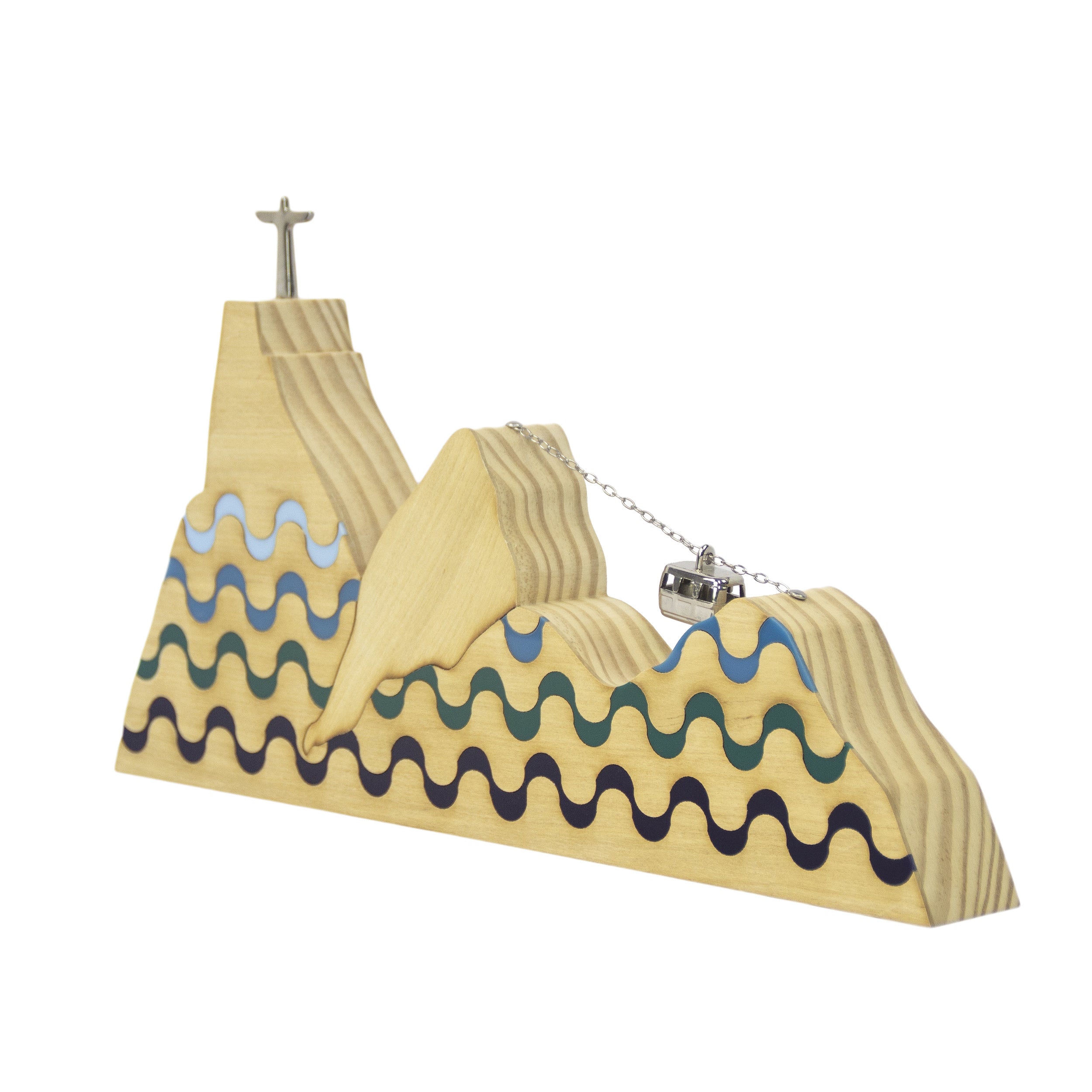 Blue Copacabana River Landscape Sculpture in Wood