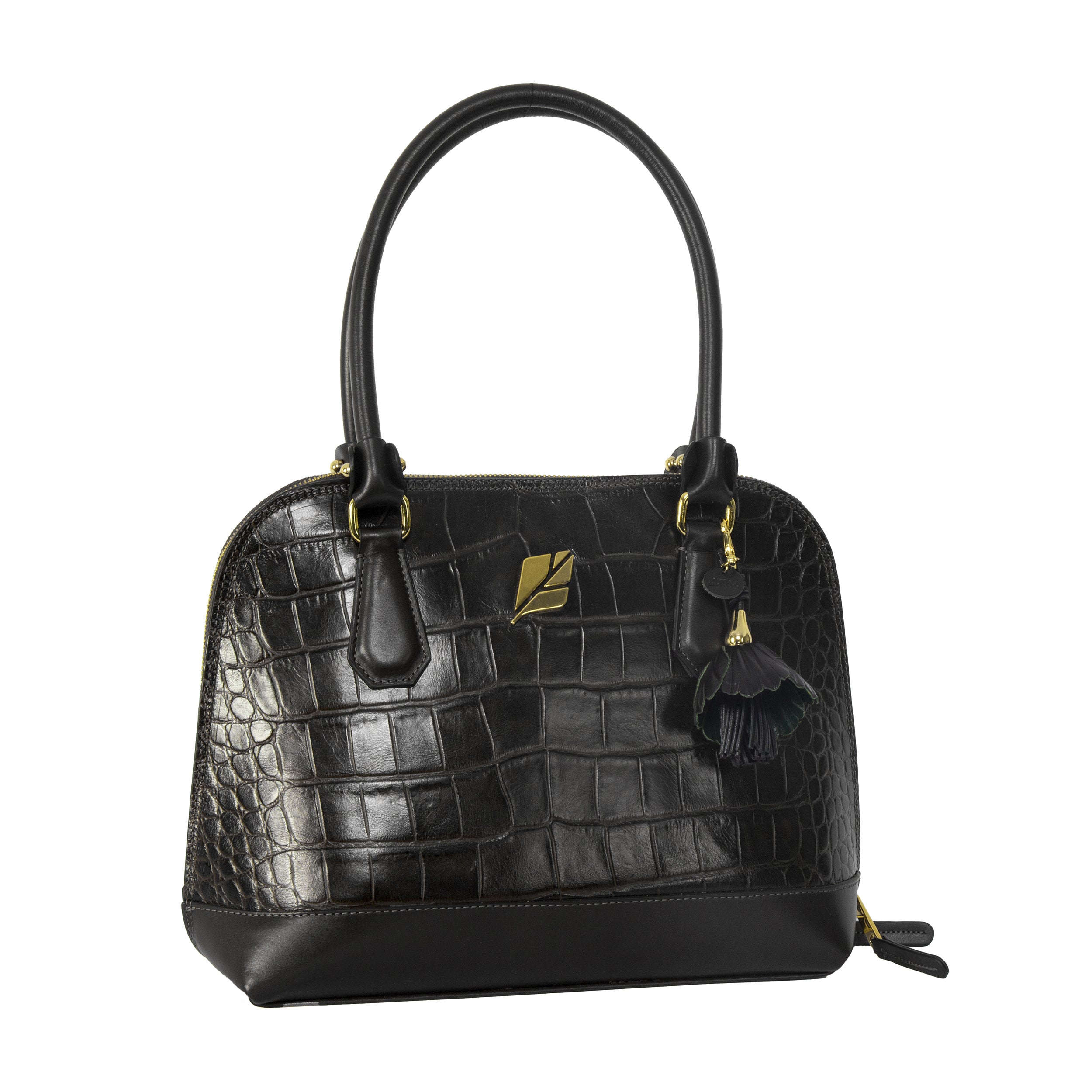 Chaveiro de Luxo em Couro Legítimo Gérbera Preto Patricia Maranhão