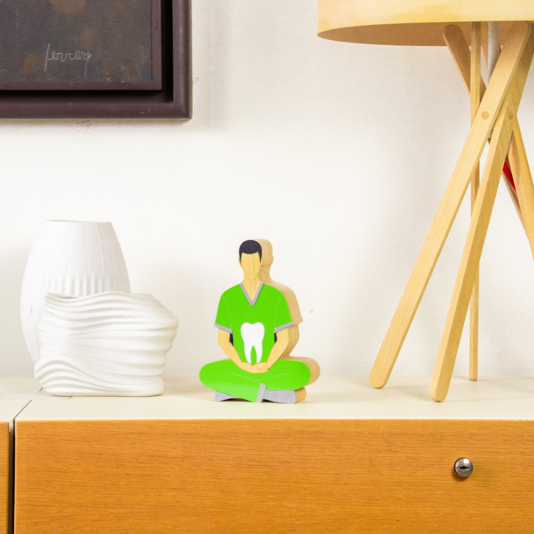 Wooden Sculpture Meditating Dentist Patricia Maranhão