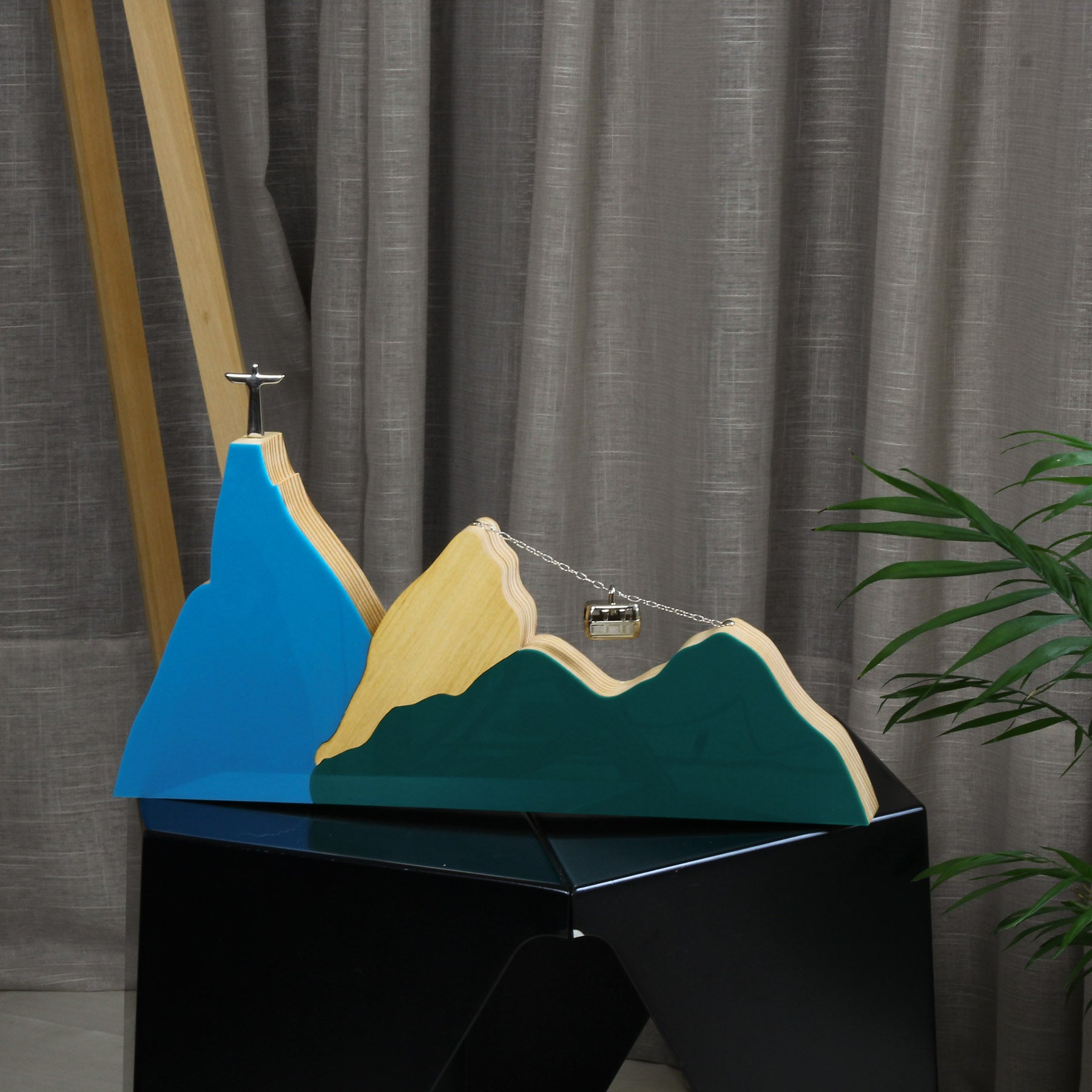 Turquoise and Green Wood Lux River Landscape Sculpture (L)