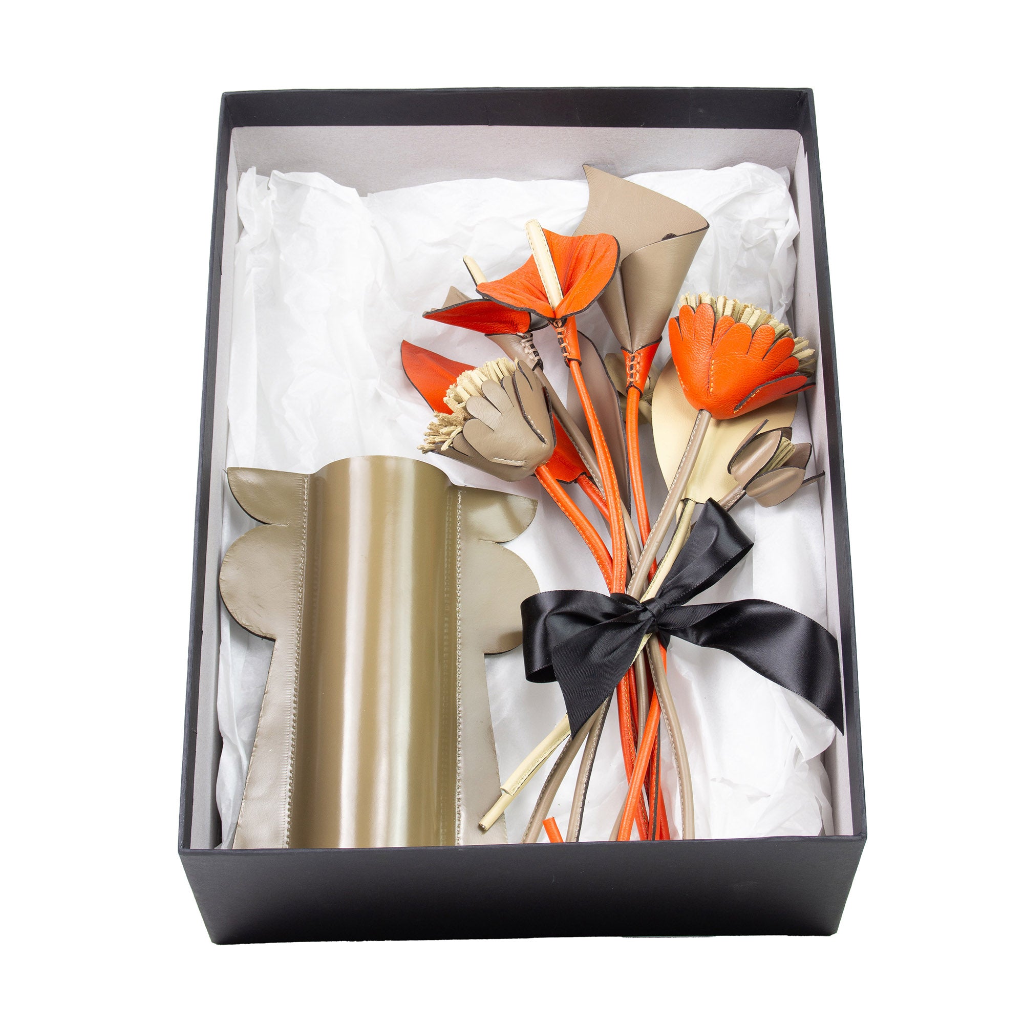Floral Arrangement in Cream and Ochre Leather