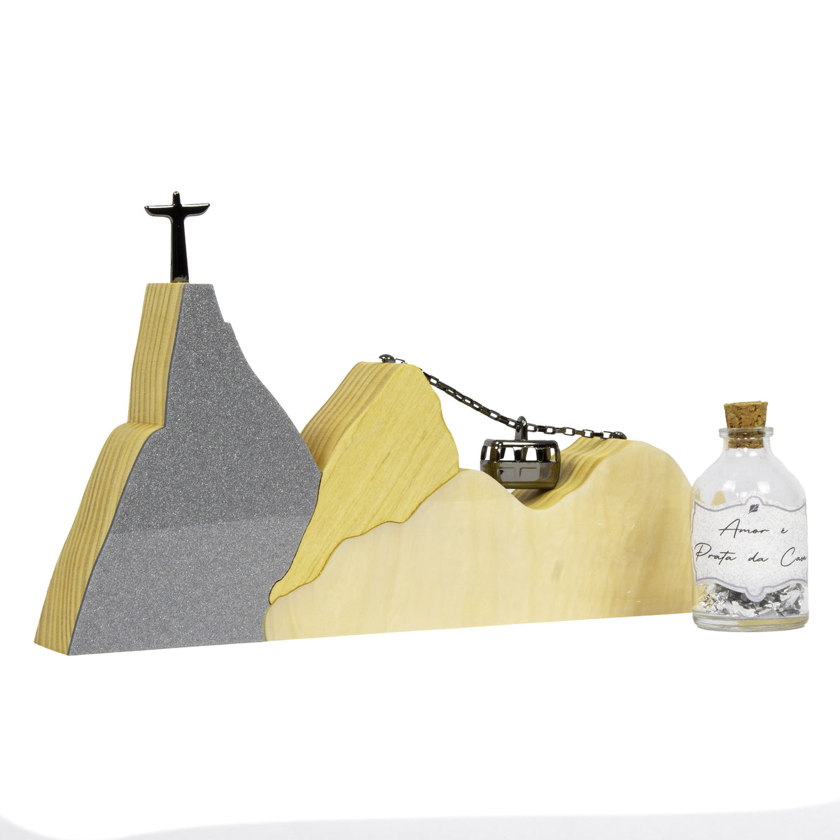 Escultura Paisagem Rio Onix e Pérola em Madeira